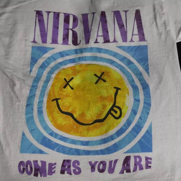 Nirvana T-Shirt Mens M White Music Hip Hop Come As You Are Smiley Face Graphic - Picture 4 of 8